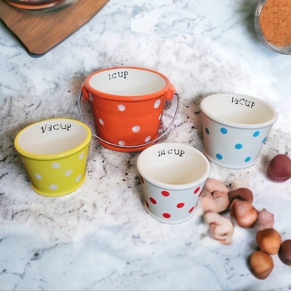 Pail Ceramic Polka-dot Measuring Cup Set - Picture 1 of 6